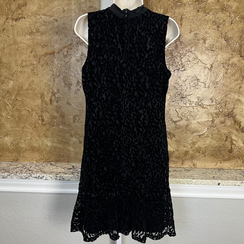 Karl Lagerfeld Paris Velvet Burnout Shift Dress Sz 12 Black Tie Neck Sleeveless - Picture 6 of 11